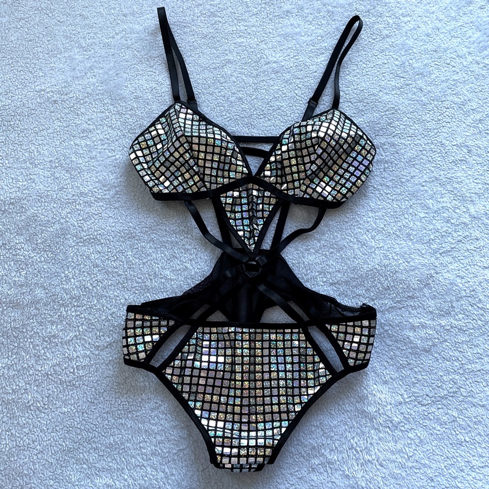 Holographic Sequin Strappy Festival Bodysuit